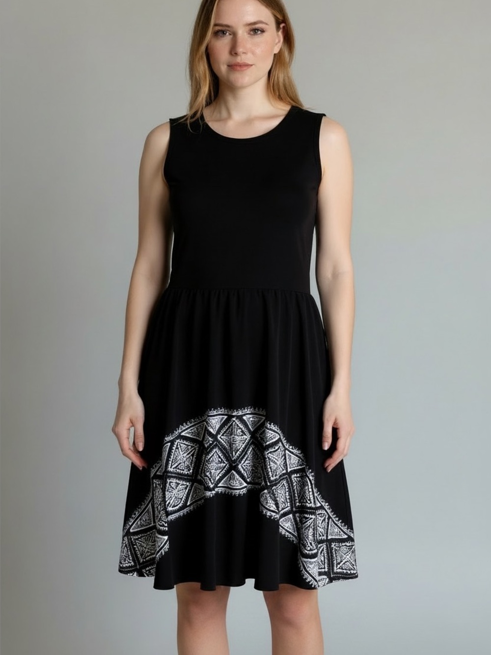 LuLaRoe Black Midi Dress with White Geometric Hem